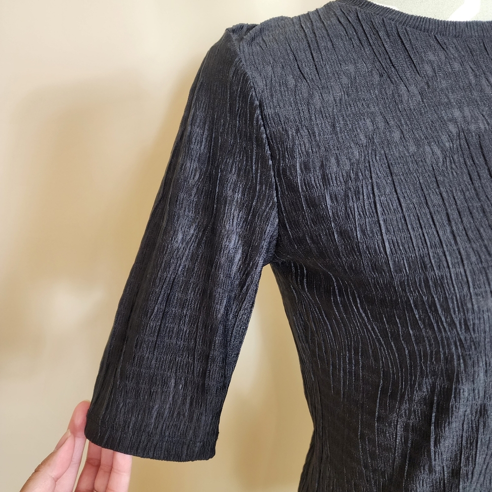 Zara Black Ribbed 3/4 Sleeve Blouse